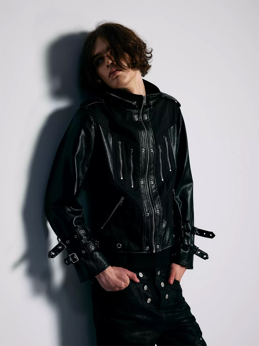 Buckle-Cuff Multi-Zip Faux-Leather Jacket - view 2