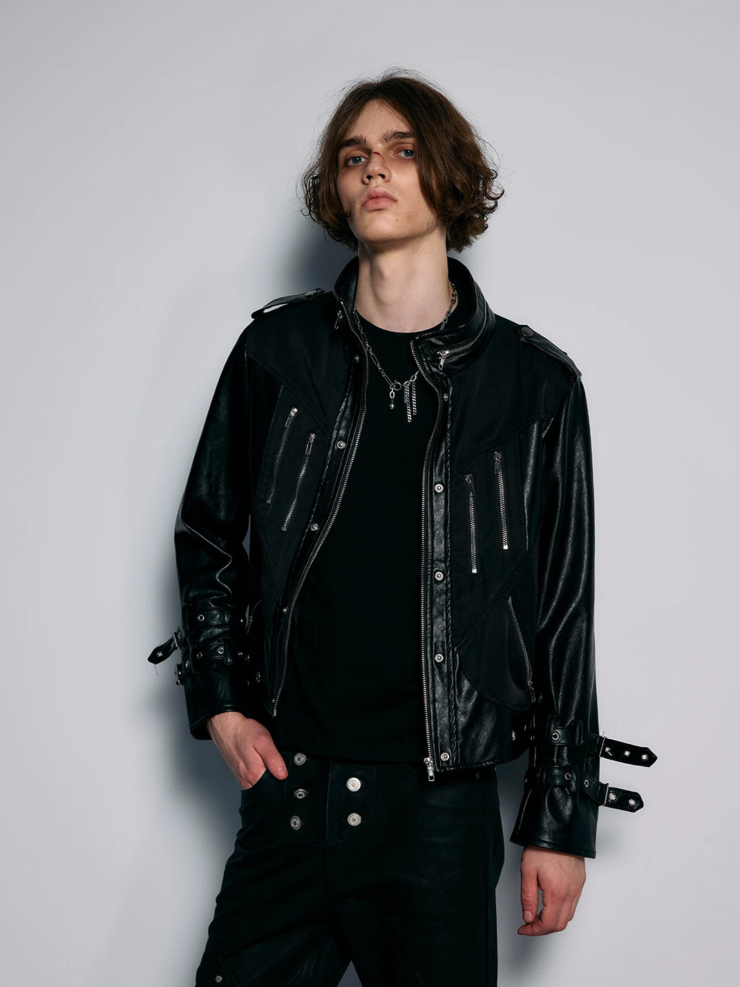 Buckle-Cuff Multi-Zip Faux-Leather Jacket - view 3