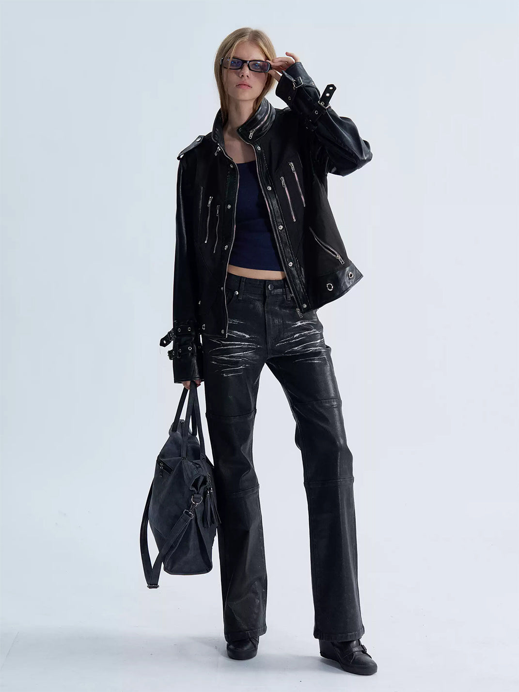 Buckle-Cuff Multi-Zip Faux-Leather Jacket - view 7