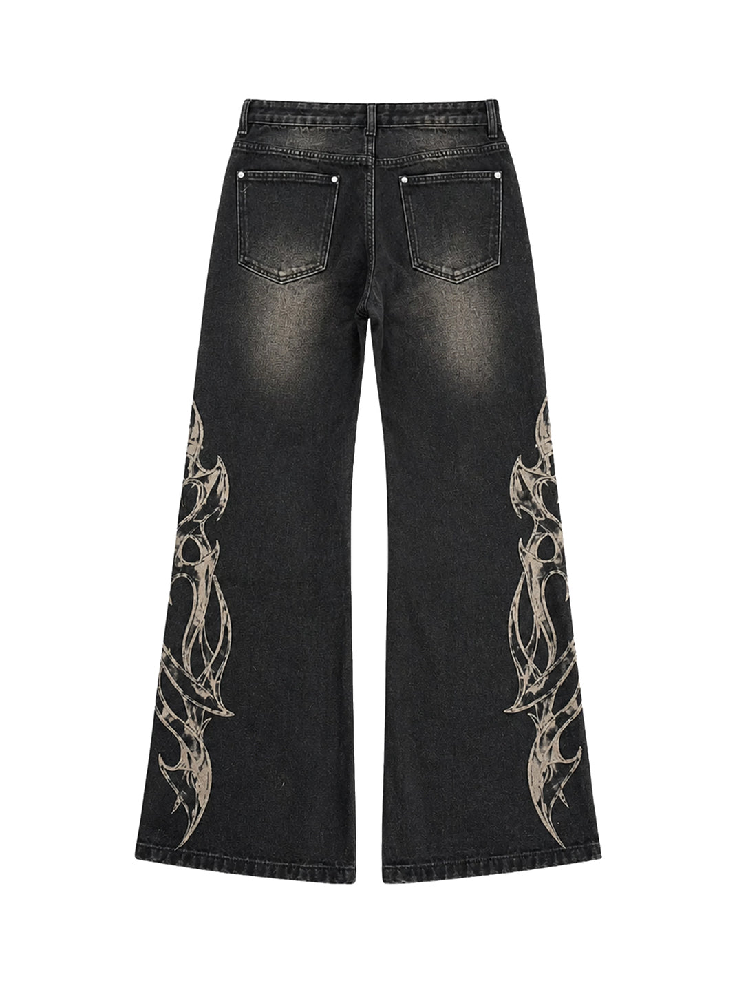 Studded Flame Print Washed Flare Jeans - view 9