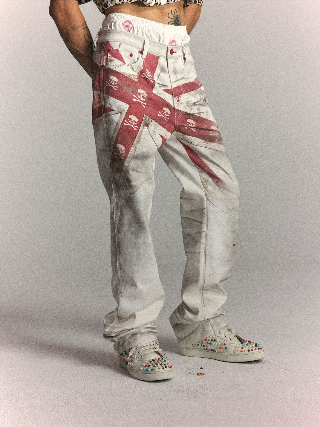 Distressed Flag Print Straight Leg Jeans - view 3