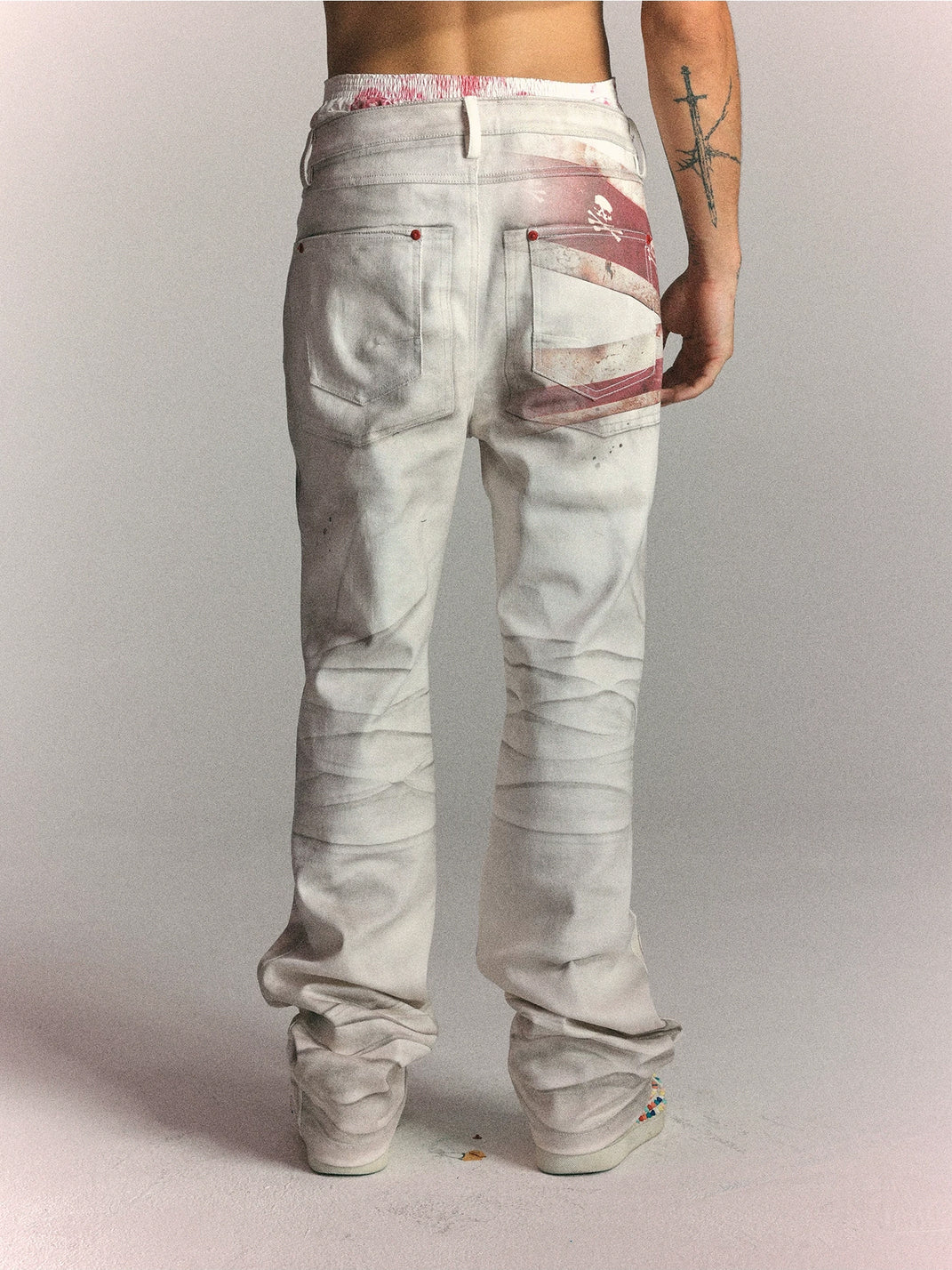 Distressed Flag Print Straight Leg Jeans - view 4