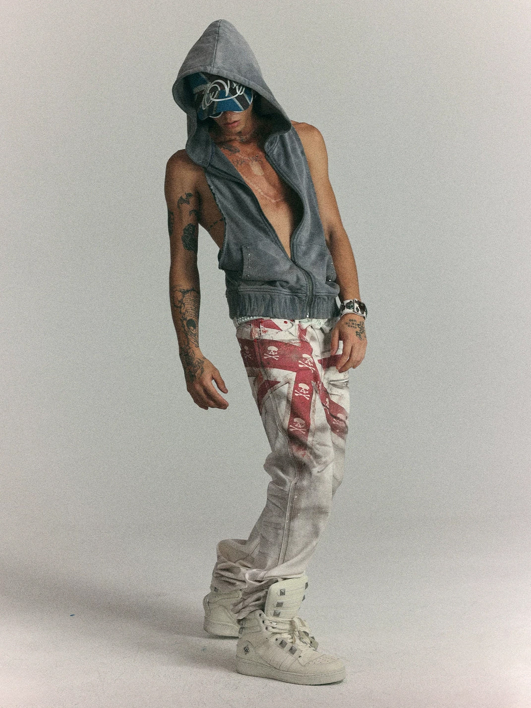 Distressed Flag Print Straight Leg Jeans - view 5
