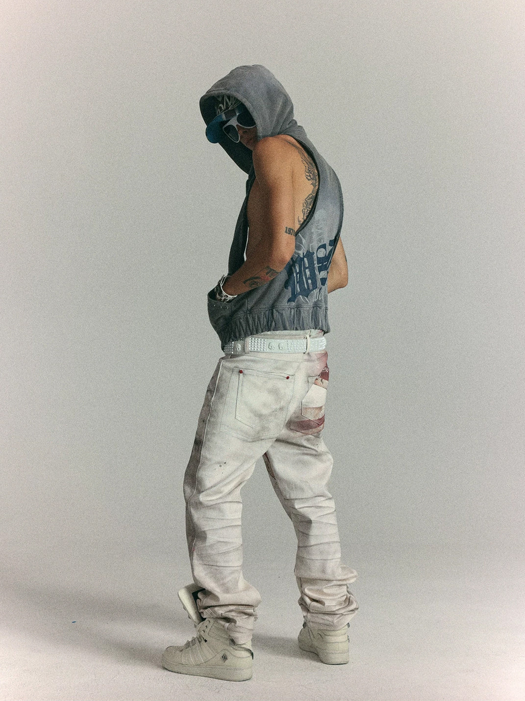 Distressed Flag Print Straight Leg Jeans - view 6