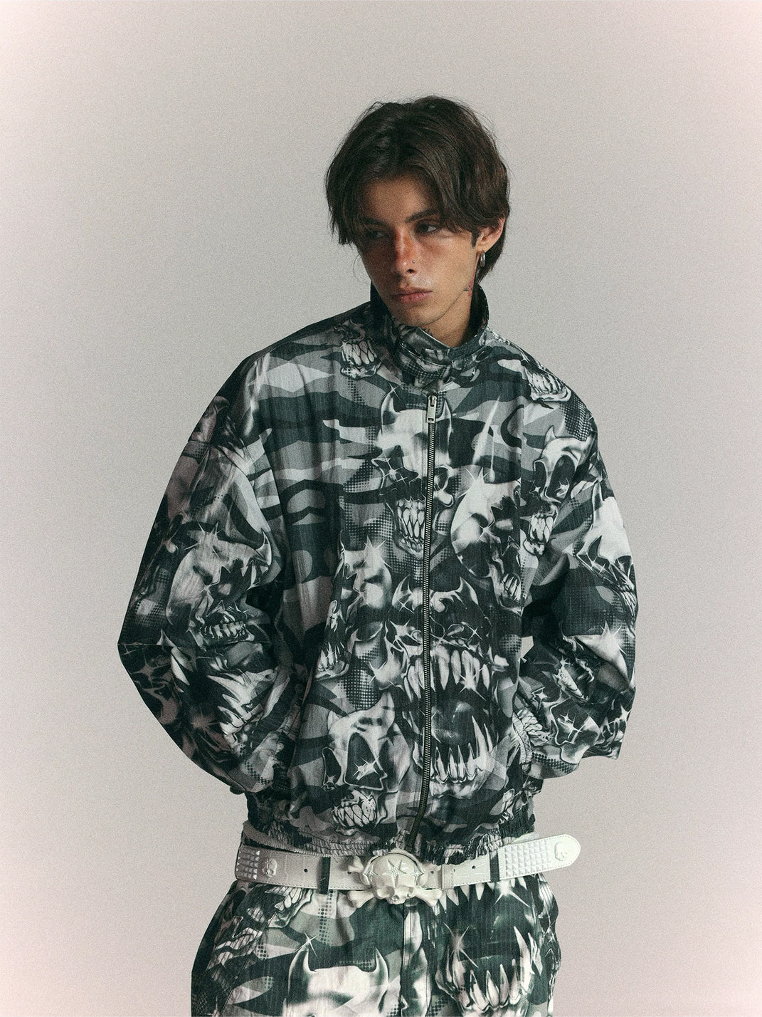 Skull Camouflage Cropped Racing Zip Jacket - product view 3