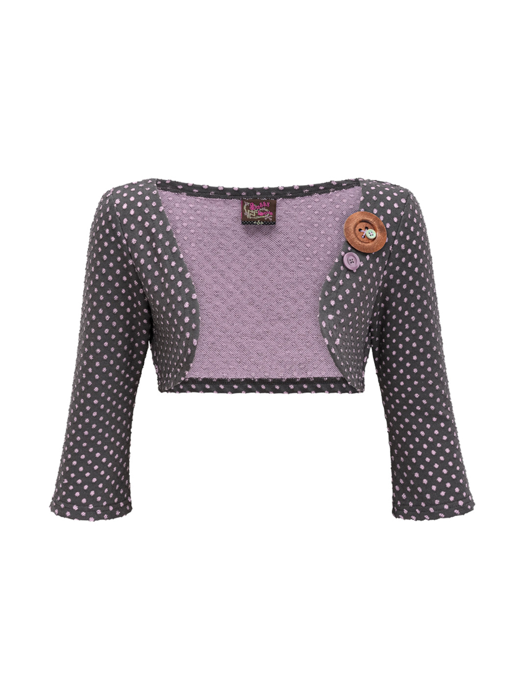 Polka Dot Cropped Button Bolero Jacket - front view