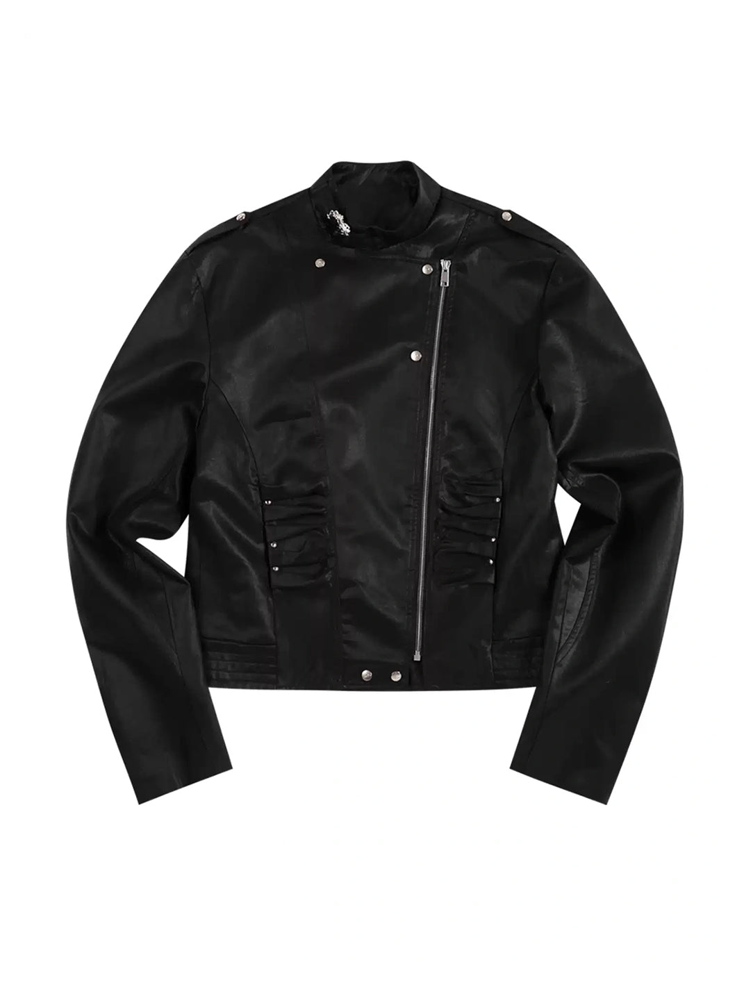 Leopard Lined Asymmetric Studded Zip Jacket - product view 2