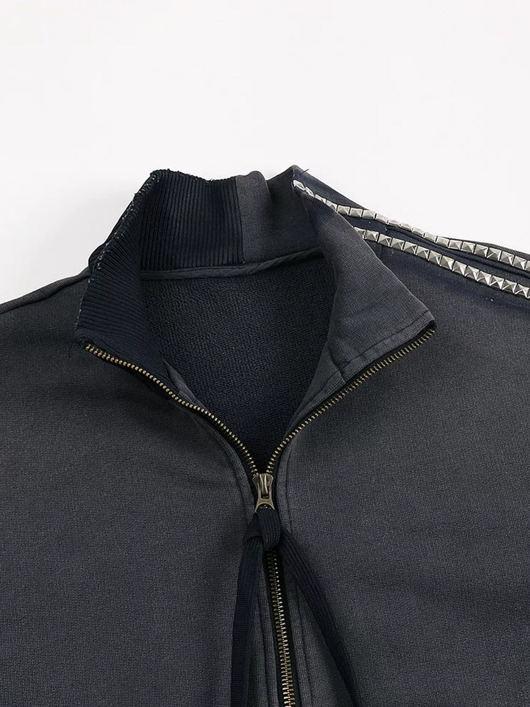 Studded Sleeve Washed Stand Collar Jacket - product view 2