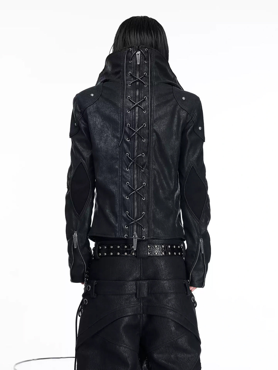 Lace Back Asymmetric Faux Leather Jacket - product view 3