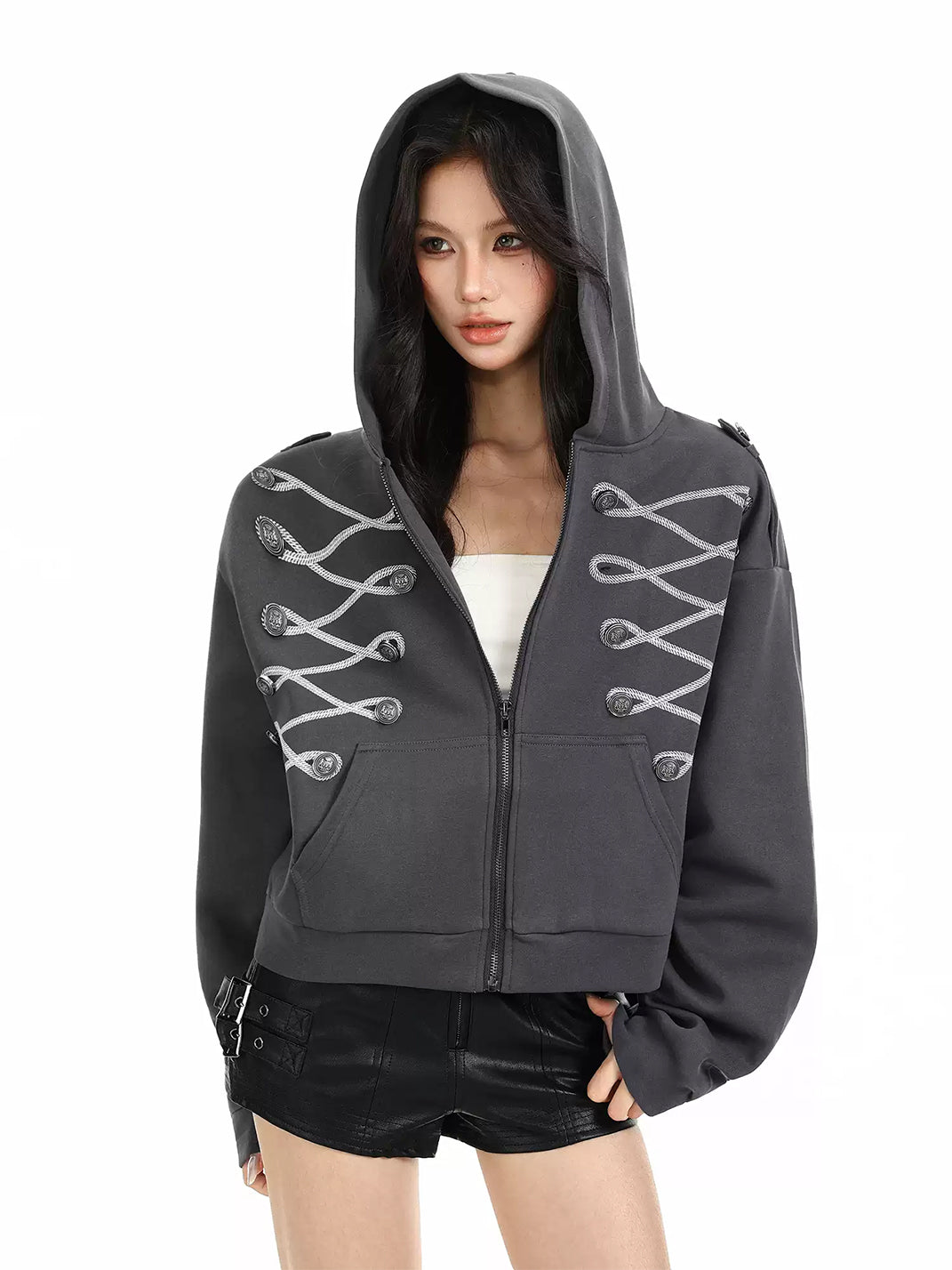Braided Loop Trim Hooded Zip Jacket - product view 2