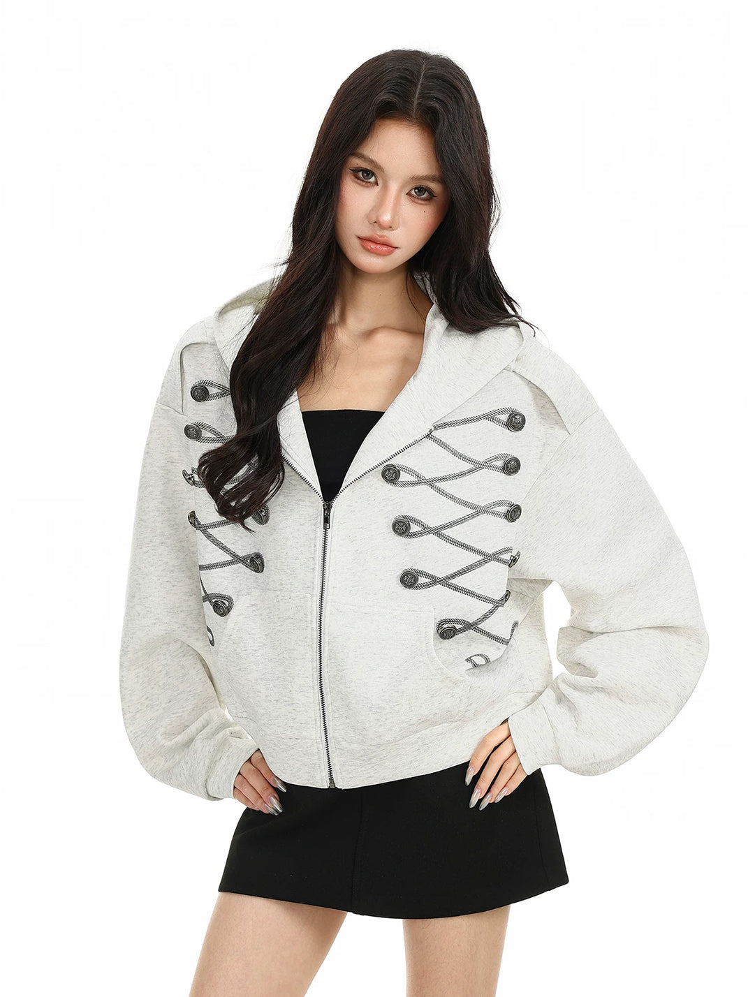 Braided Loop Trim Hooded Zip Jacket - product view 6