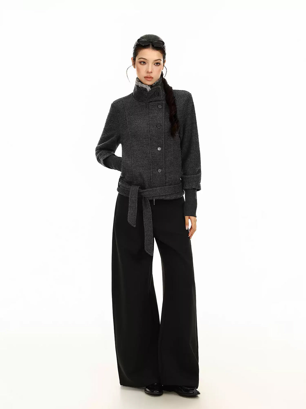 Belted Plush Collar Cropped Button Jacket - product view 8