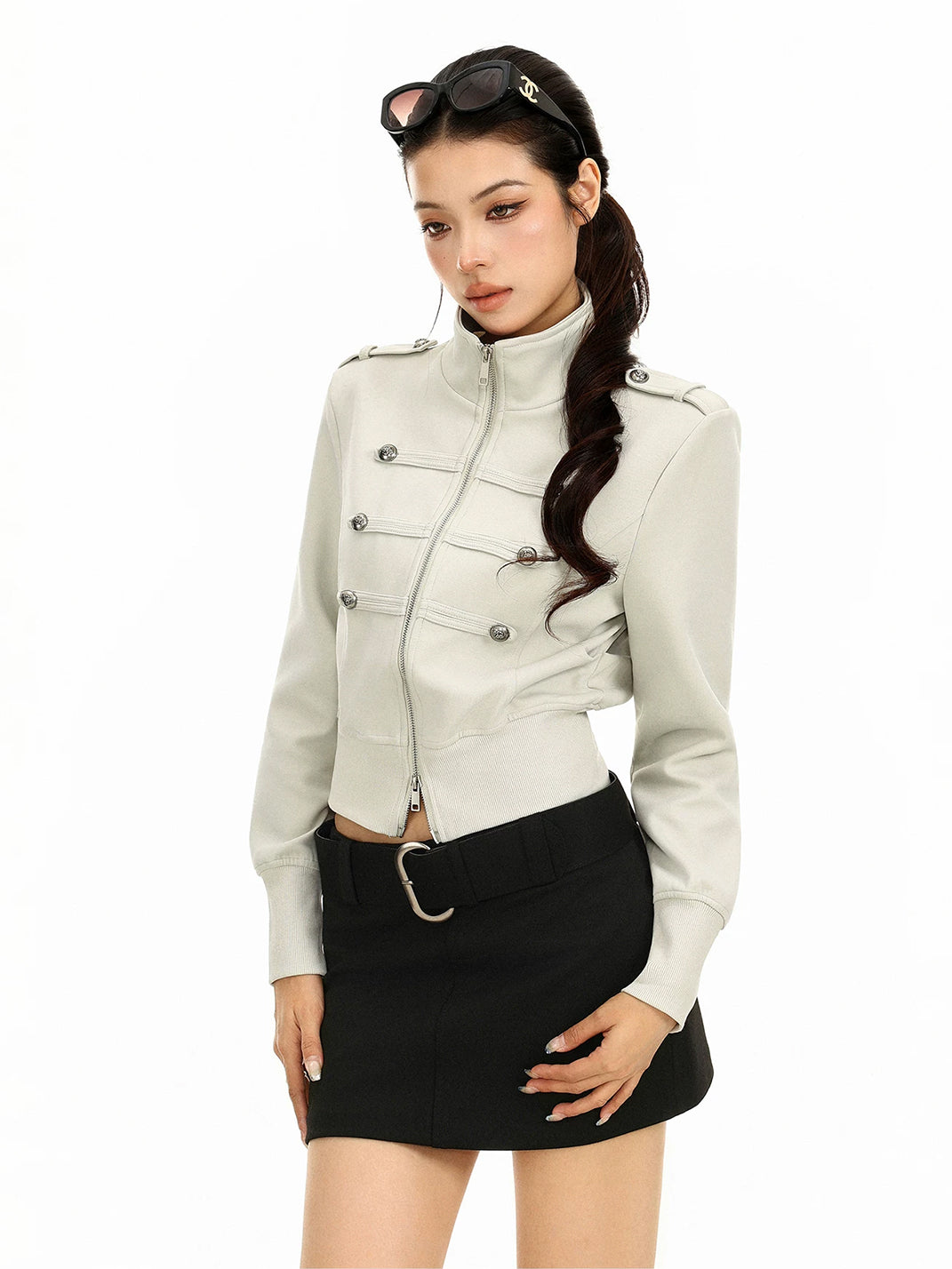 Epaulette Cropped Jacket With Silver Buttons - product view 4