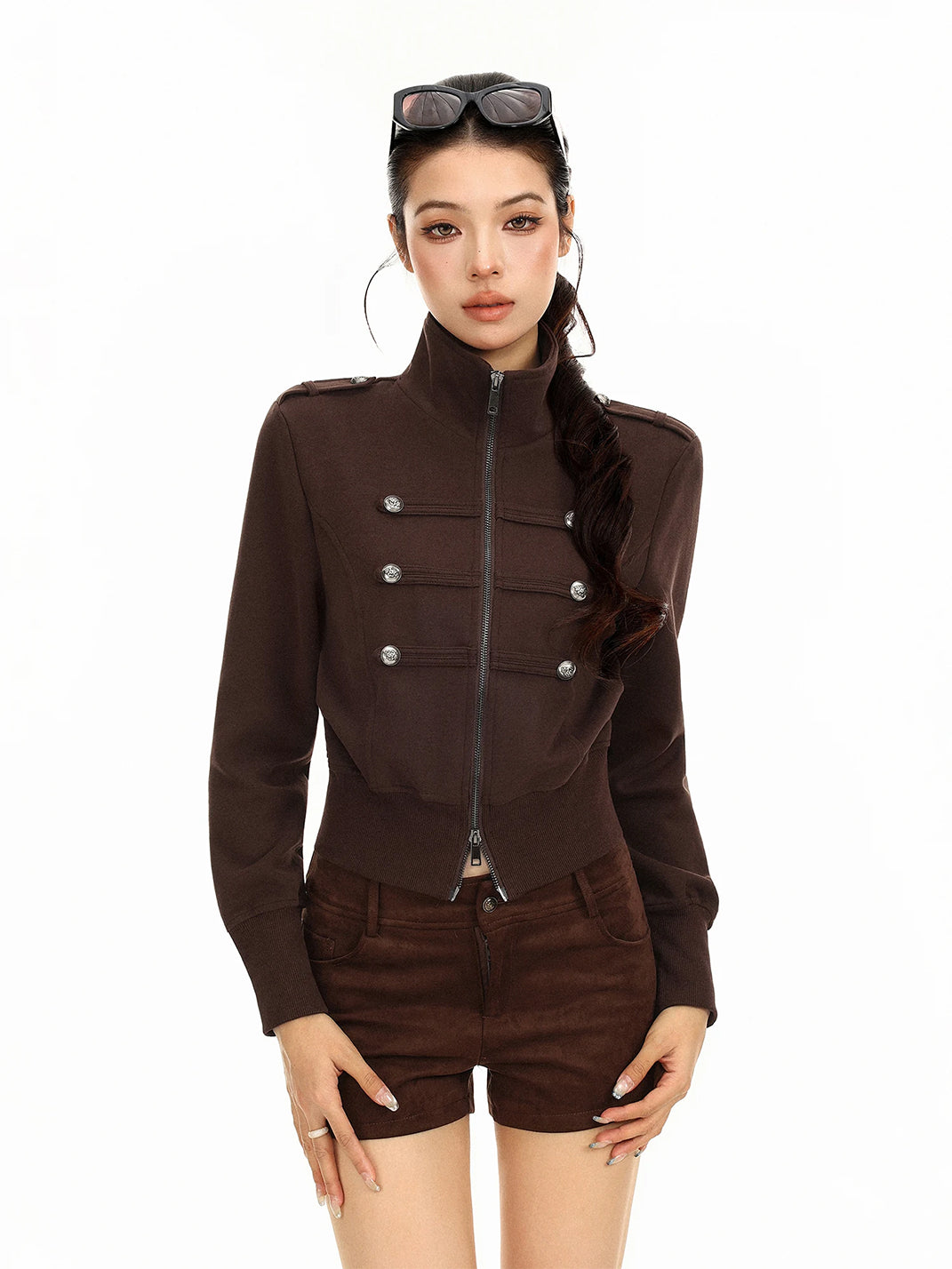 Epaulette Cropped Jacket With Silver Buttons - product view 6