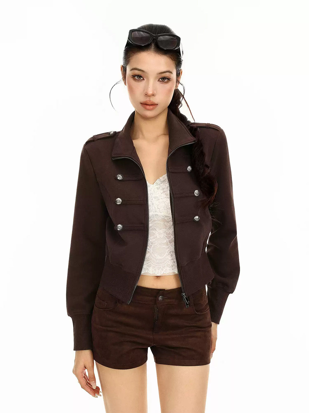Epaulette Cropped Jacket With Silver Buttons - product view 7