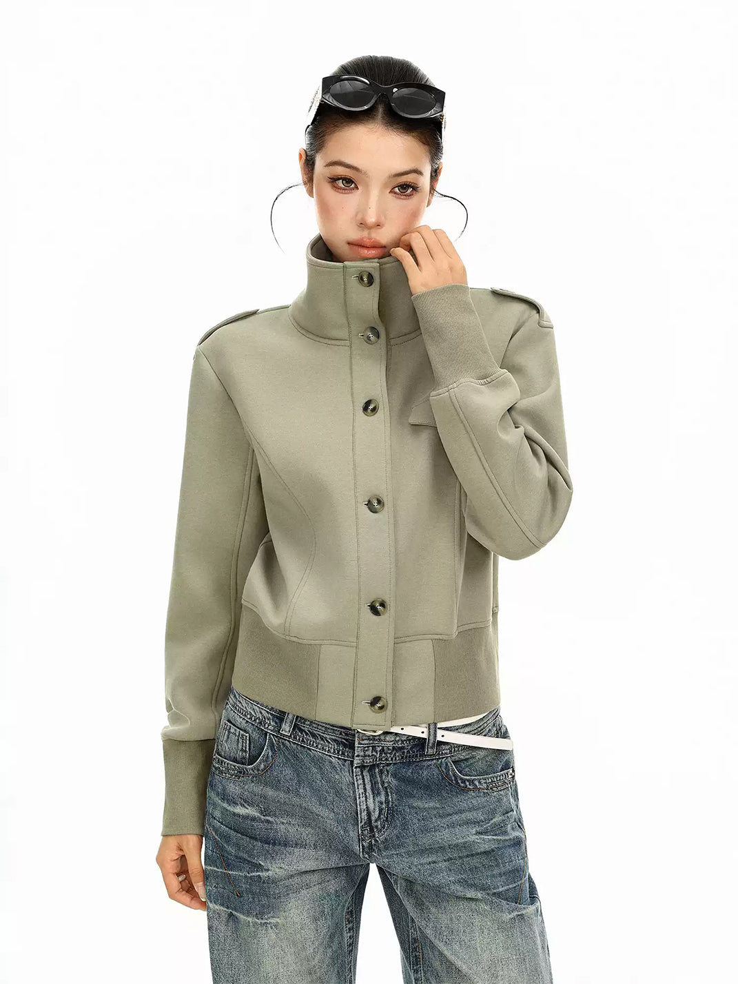 Epaulette Button Front Cropped Utility Jacket - product view 2