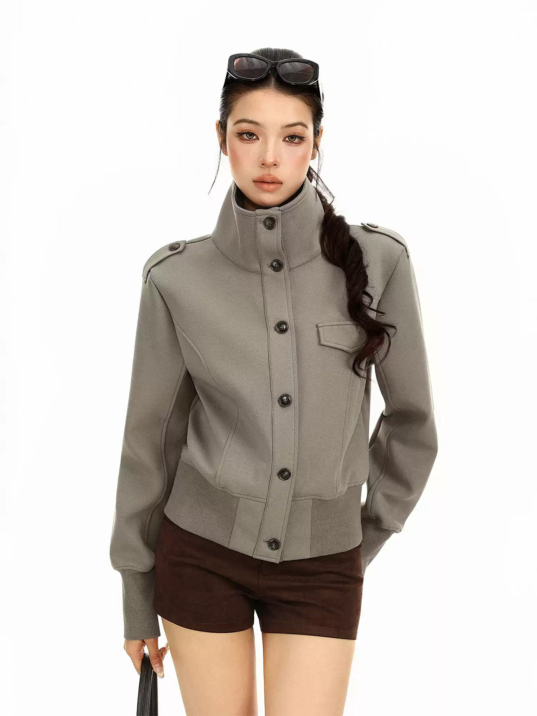 Epaulette Button Front Cropped Utility Jacket - product view 6