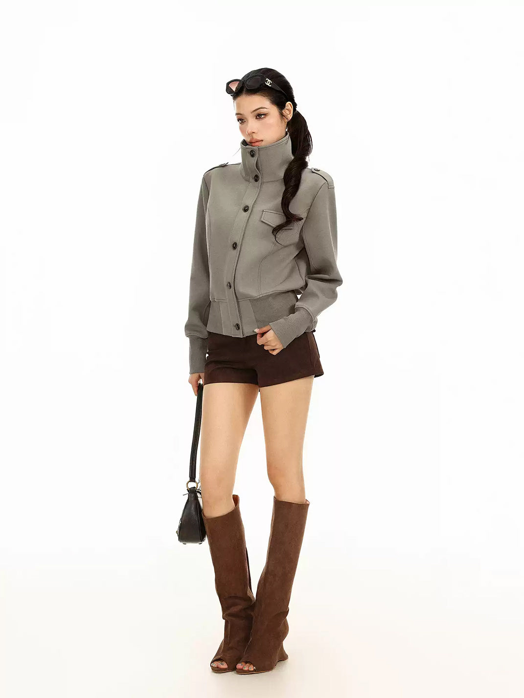 Epaulette Button Front Cropped Utility Jacket - product view 9