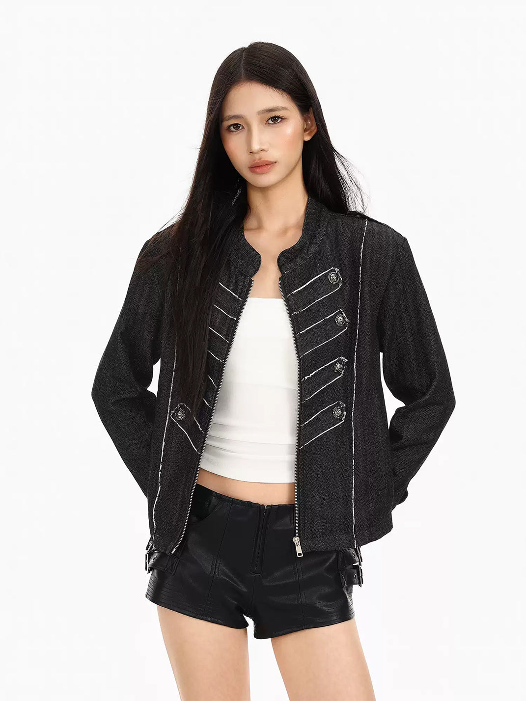 Contrast Stitch Military Detail Denim Jacket - product view 3