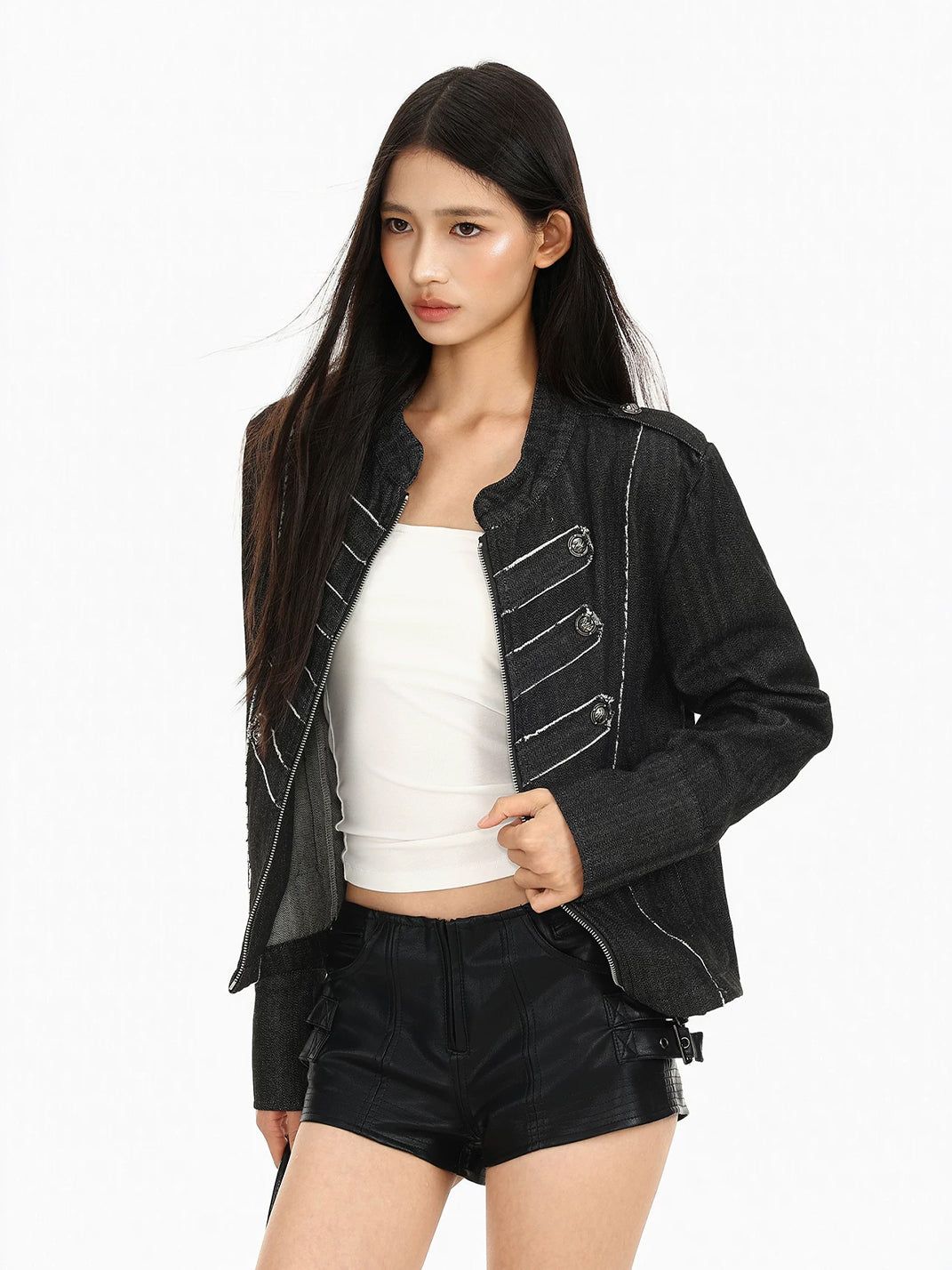 Contrast Stitch Military Detail Denim Jacket - product view 4