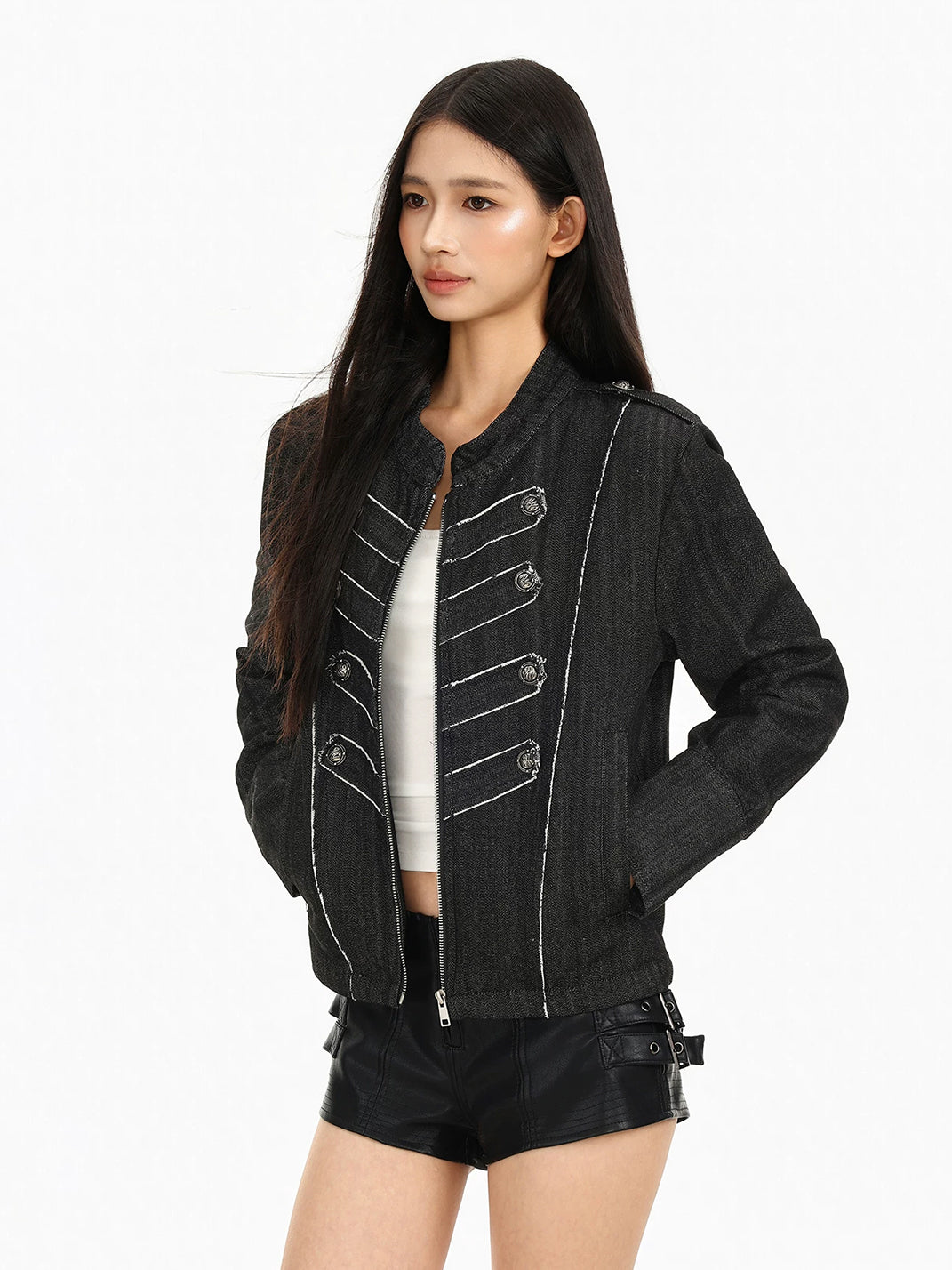 Contrast Stitch Military Detail Denim Jacket - product view 6