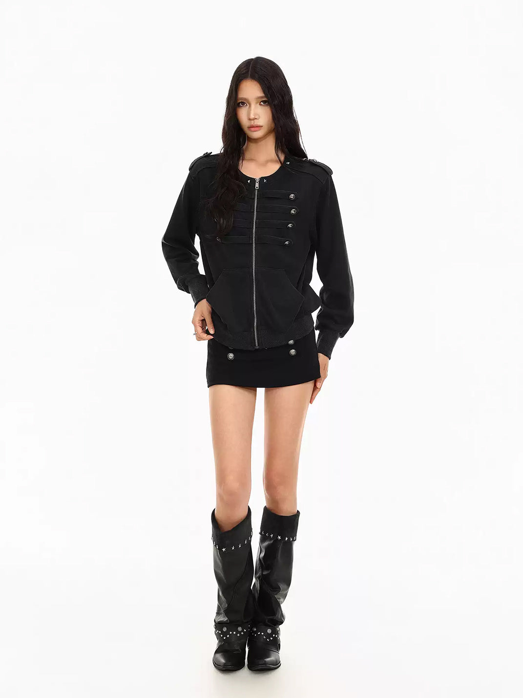 Round Neck Button Detail Zip Jacket - product view 8