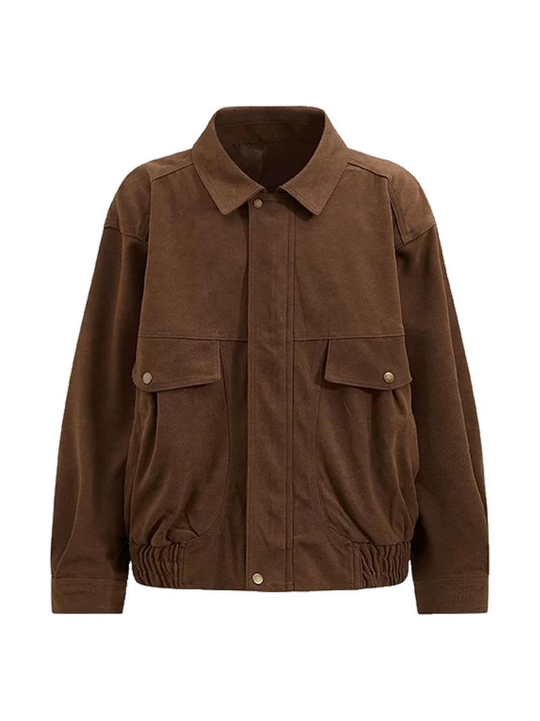Faux Suede Collared Utility Pocket Jacket - front view