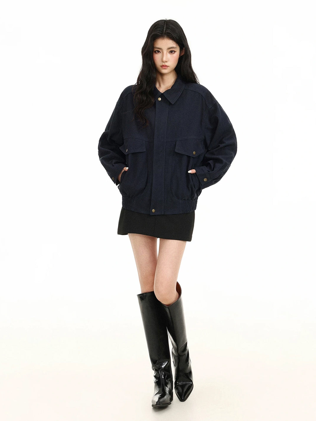 Faux Suede Collared Utility Pocket Jacket - product view 11