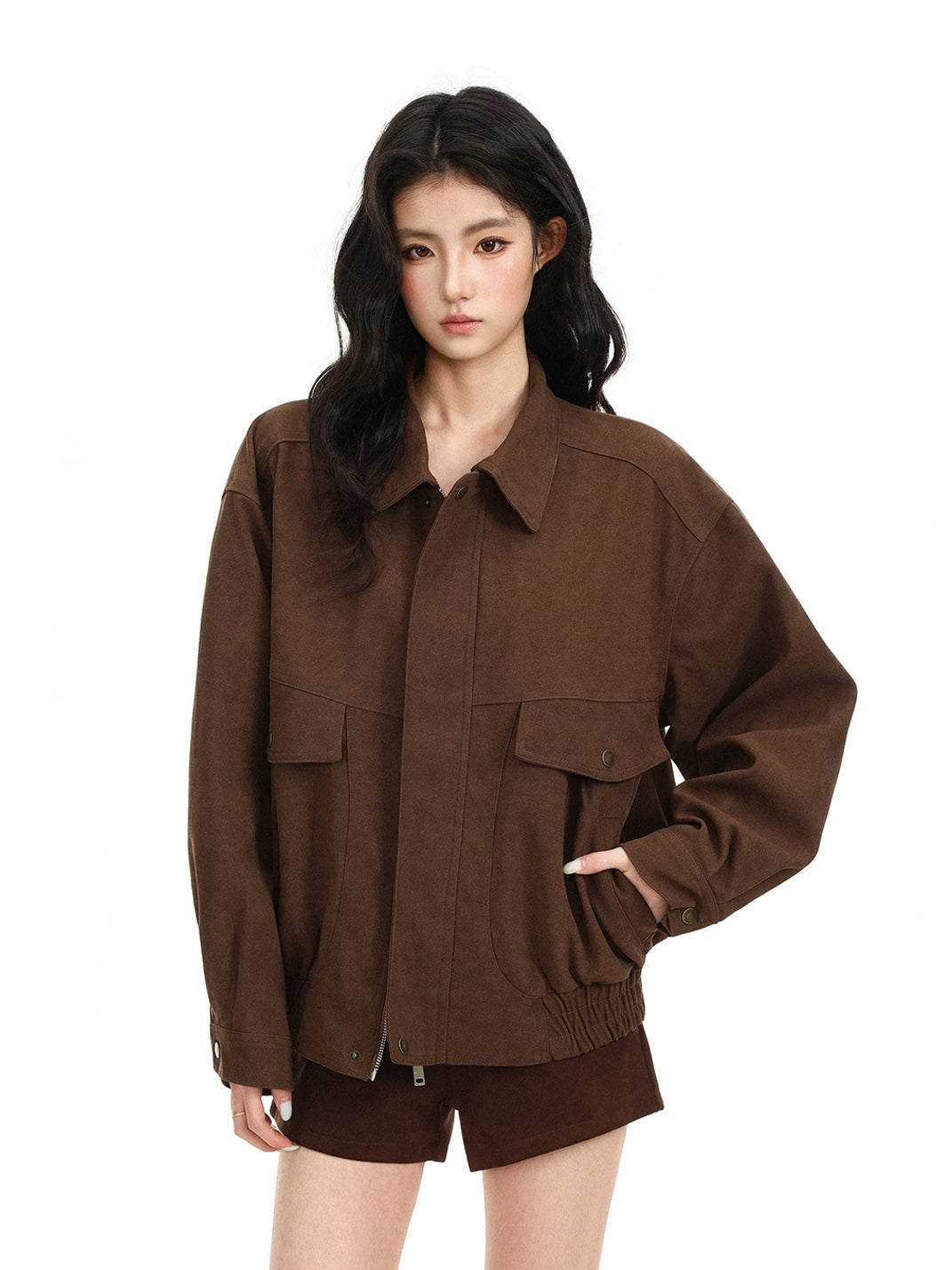 Faux Suede Collared Utility Pocket Jacket - product view 4