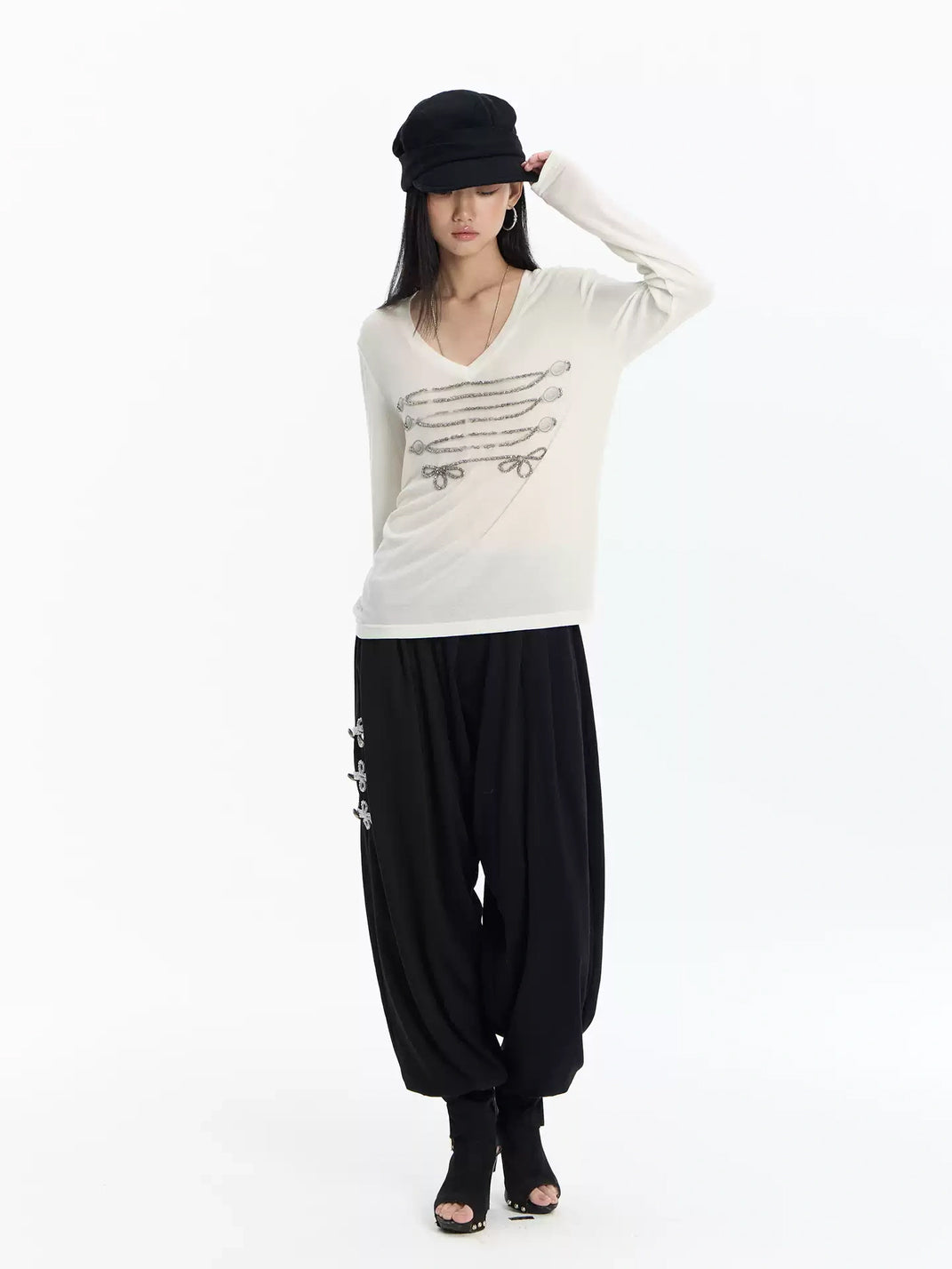Contrast Waist Knotted Harem Trousers - product view 2