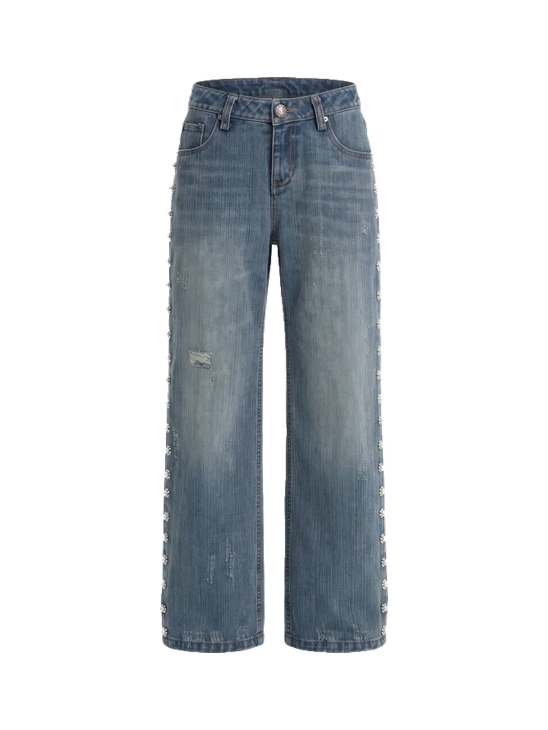 Pearl Flower Side Trim Flare Jeans - product view 1