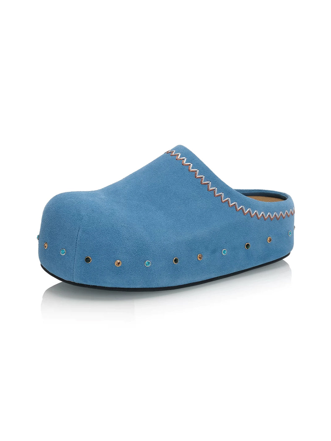 Rhinestone Trim Suede Platform Clogs - 11