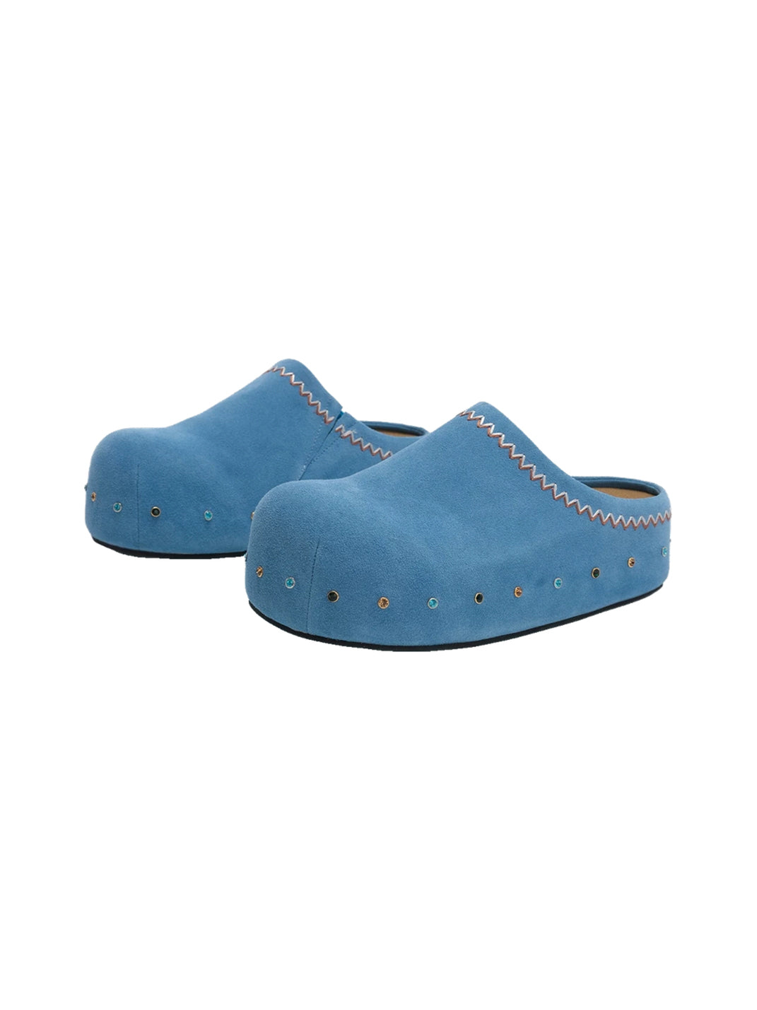 Rhinestone Trim Suede Platform Clogs - 14