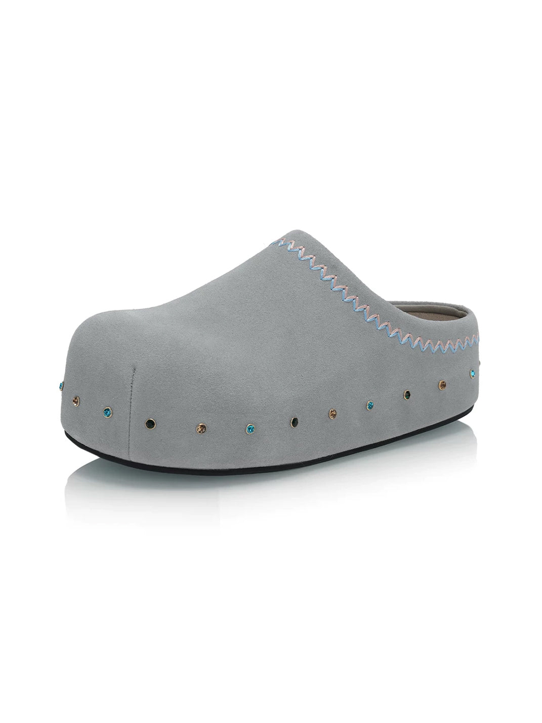 Rhinestone Trim Suede Platform Clogs - 15