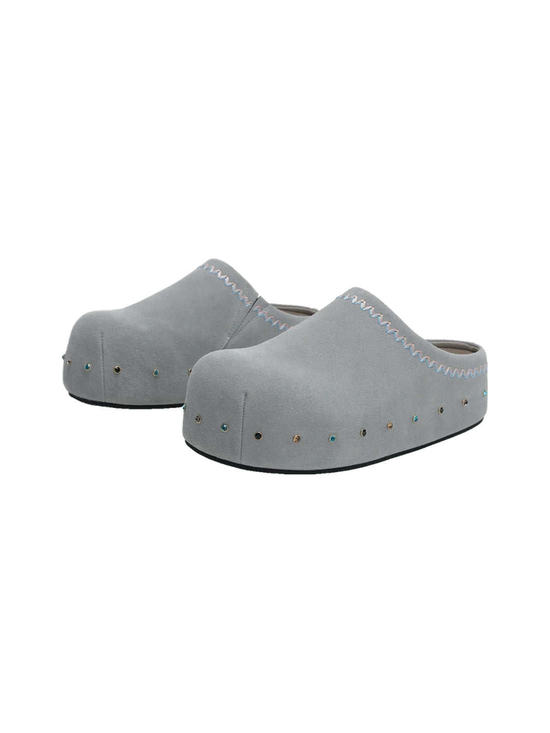 Rhinestone Trim Suede Platform Clogs - 17