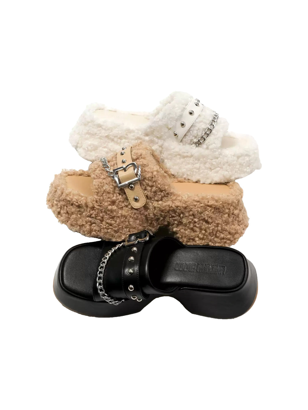 Chain Trim Buckled Platform Slide Sandals - 13
