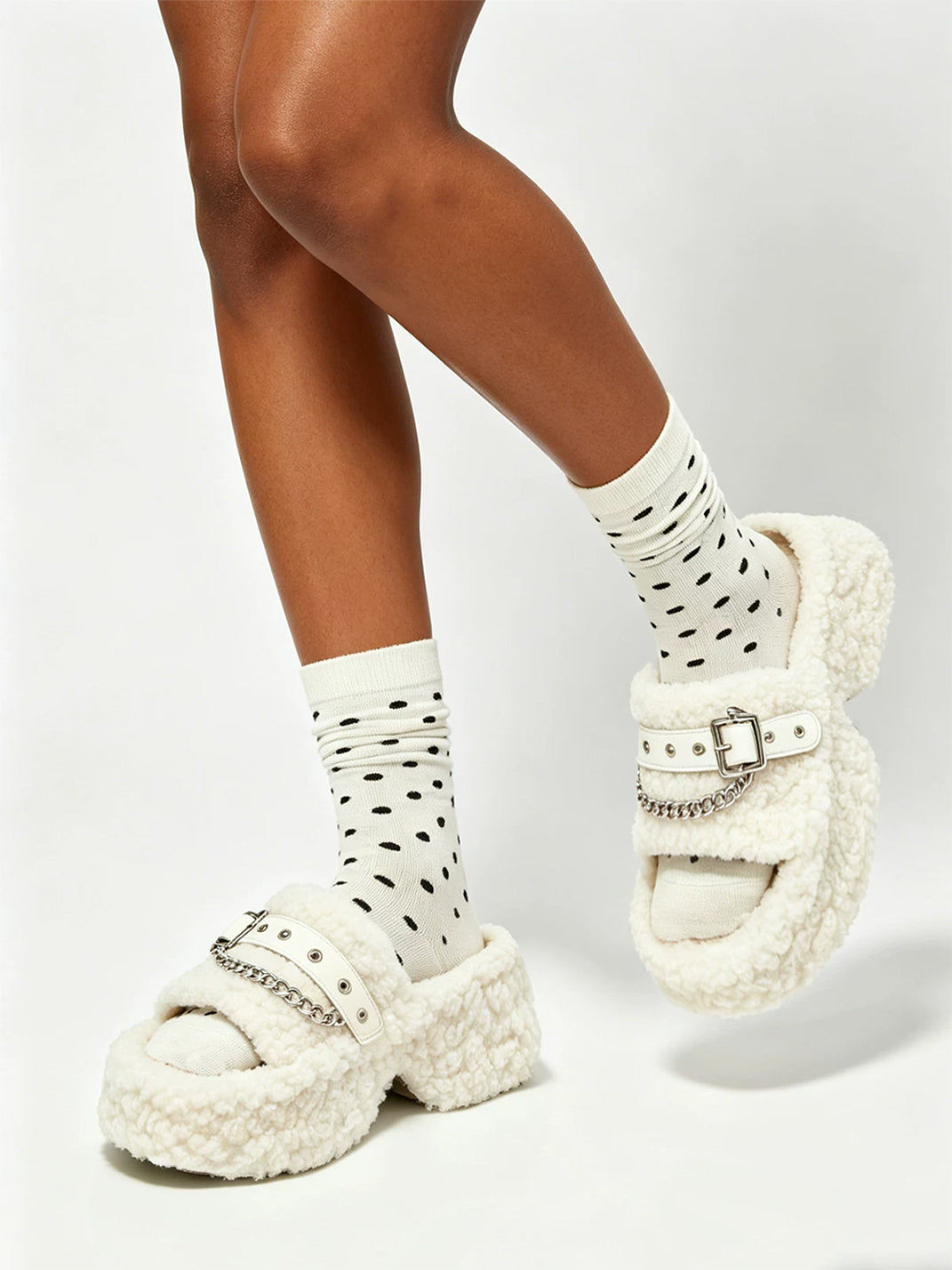 Chain Trim Buckled Platform Slide Sandals - 2