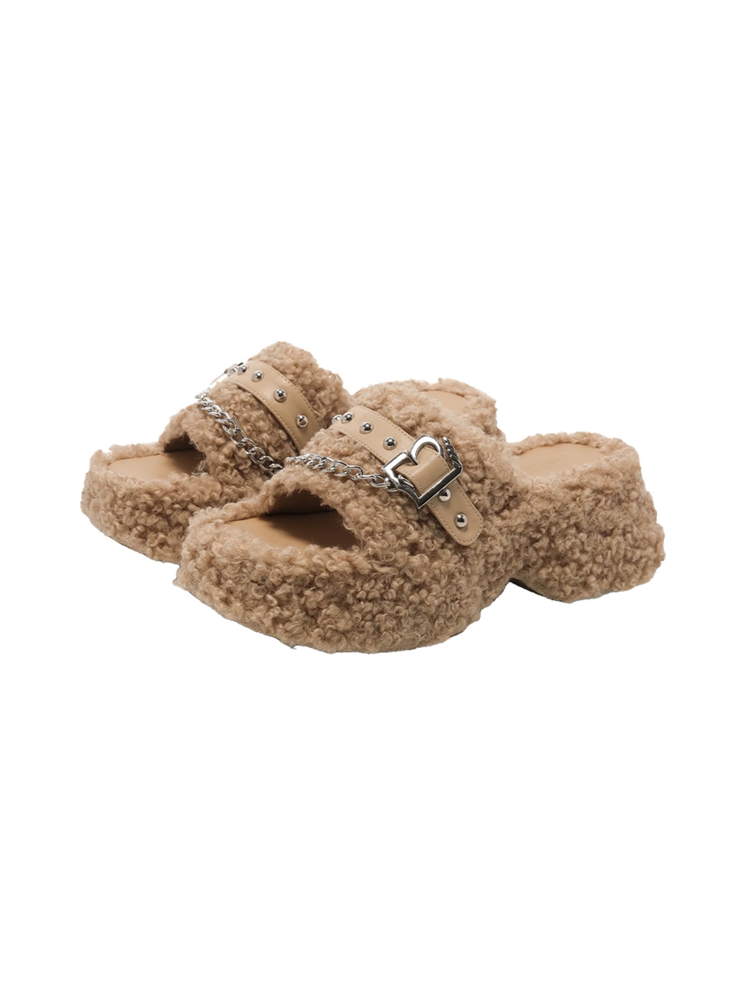 Chain Trim Buckled Platform Slide Sandals - 4