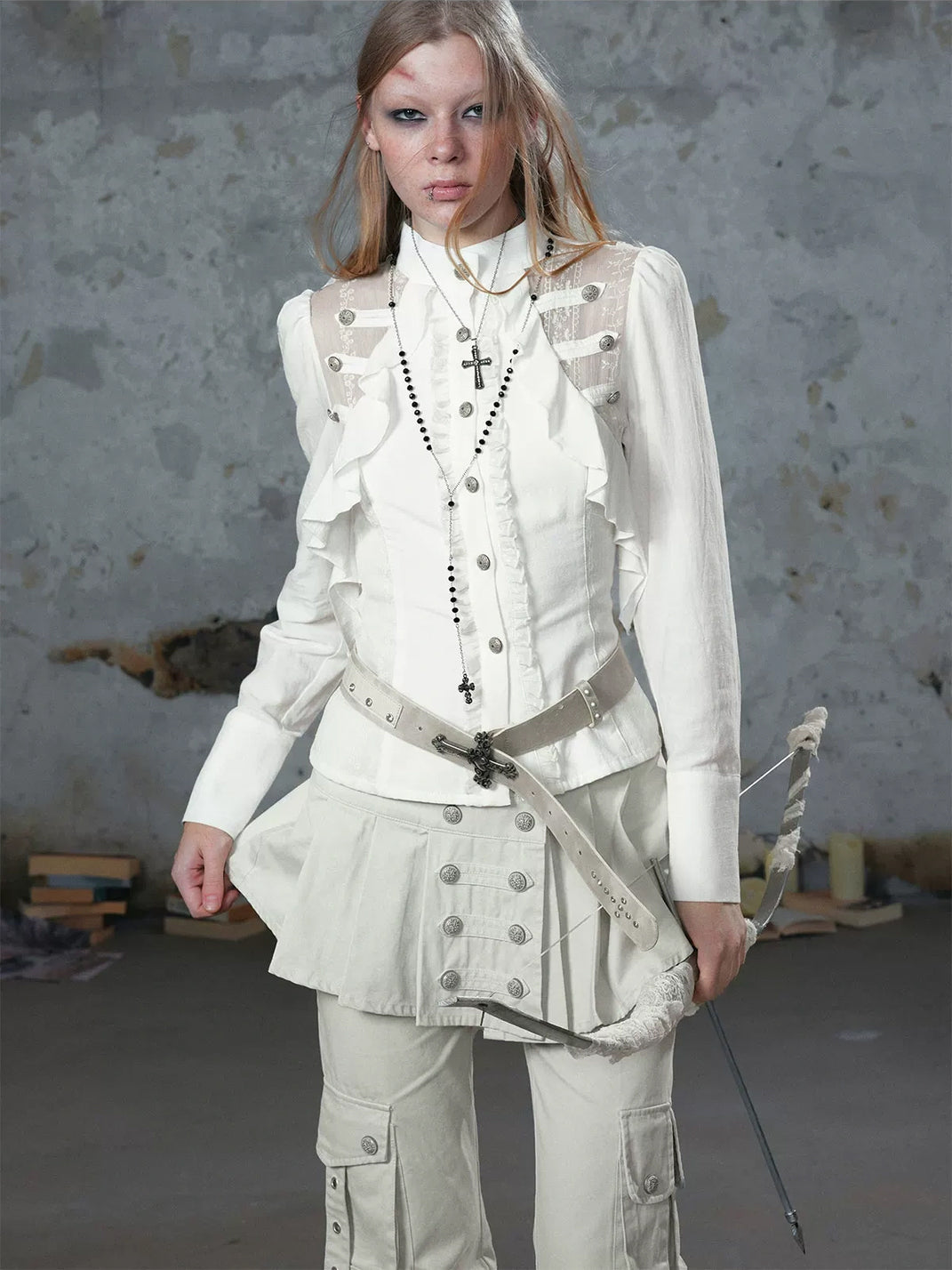 Ruffled Lace Panel Corset Back Shirt - view 3