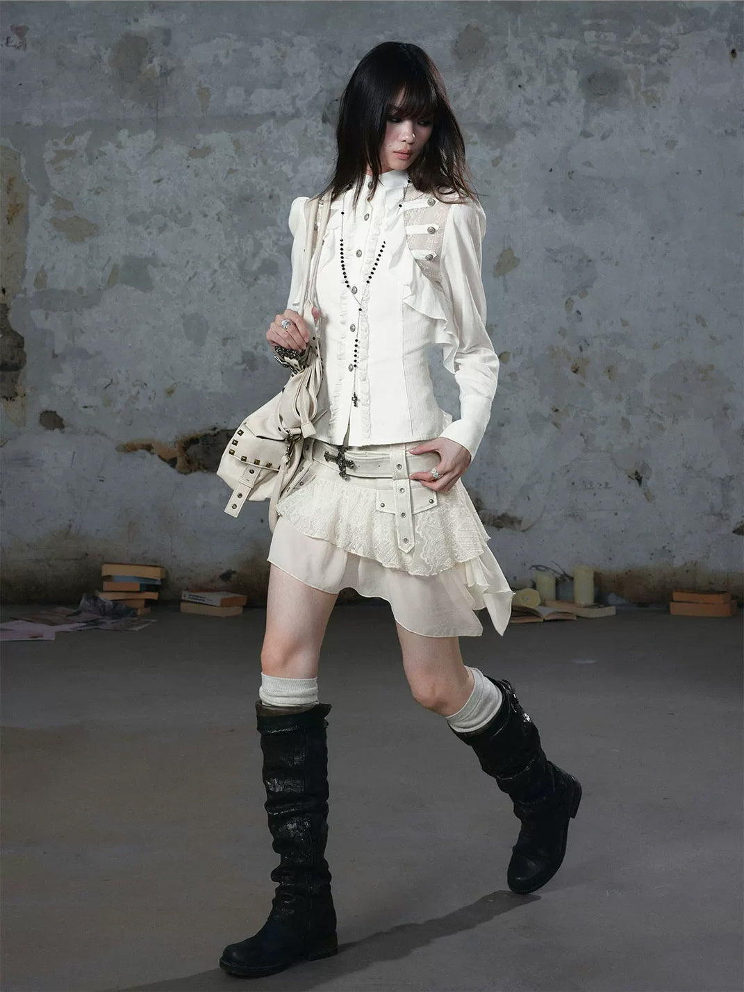Ruffled Lace Panel Corset Back Shirt - view 5