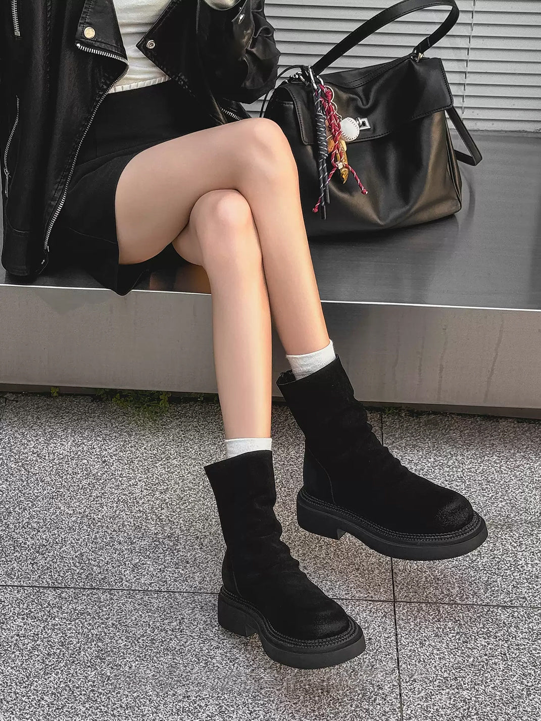 Slouch Shaft Nubuck Platform Ankle Boots - 4