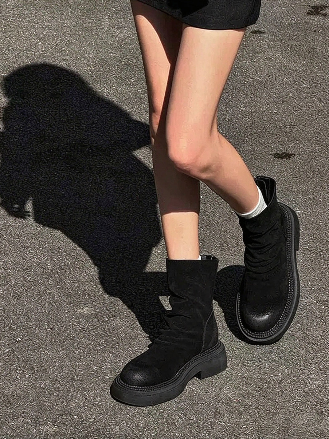 Slouch Shaft Nubuck Platform Ankle Boots - 5