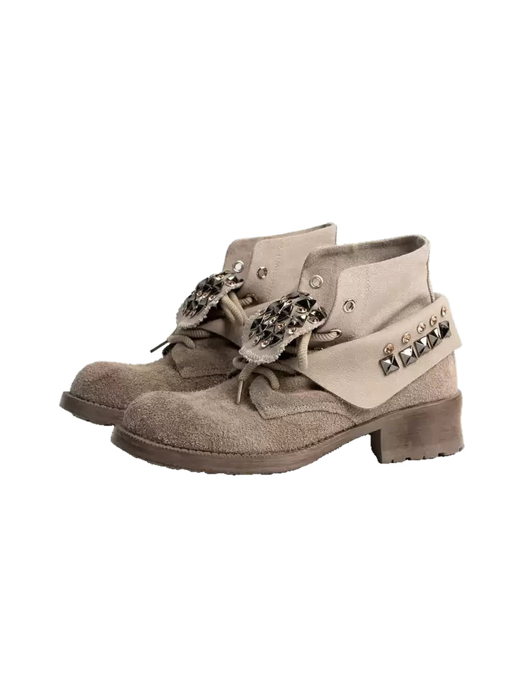 Studded Foldover Collar Suede Ankle Boots - 3