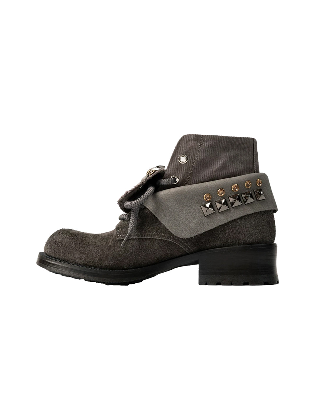 Studded Foldover Collar Suede Ankle Boots - 6