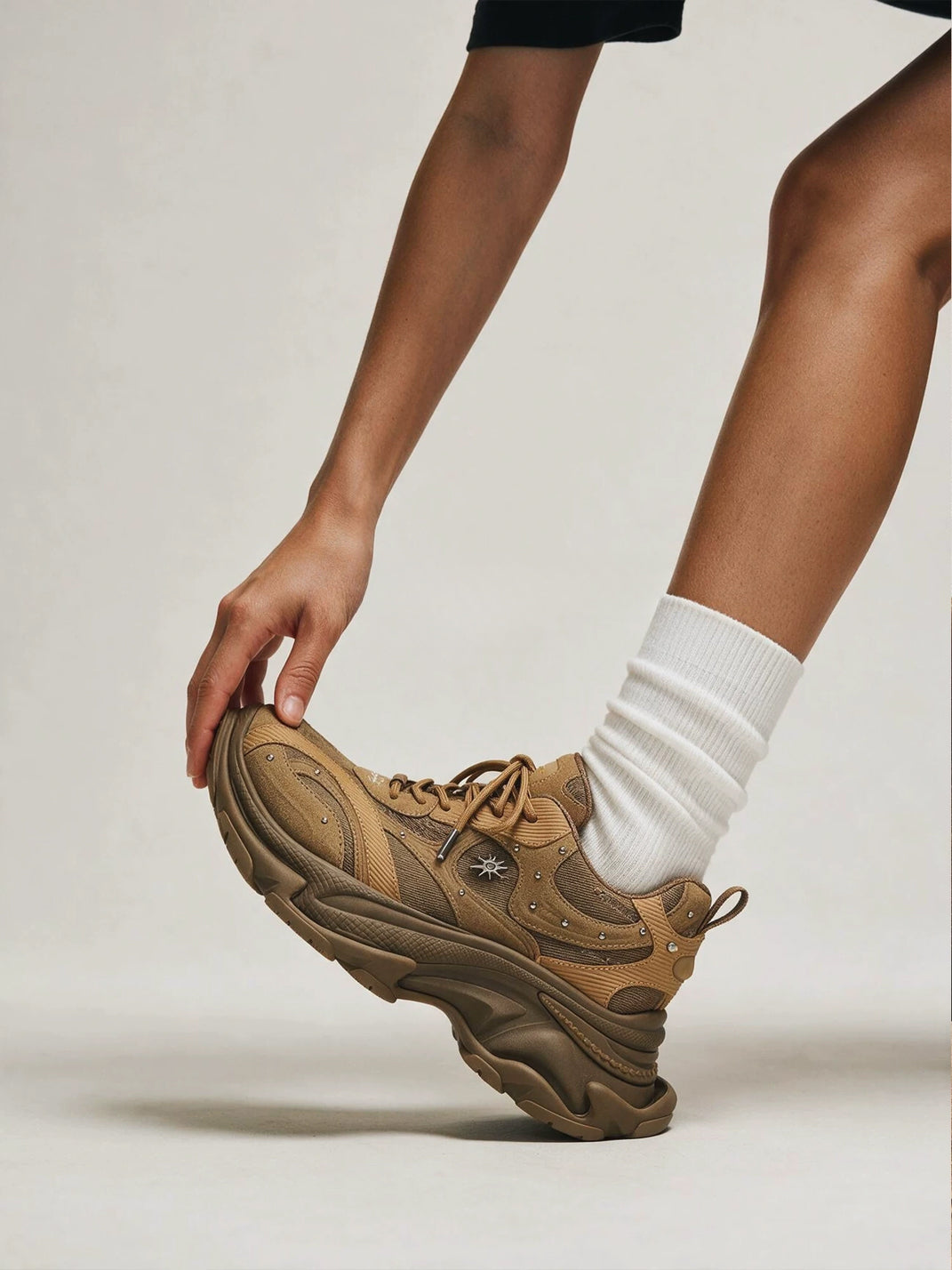 Sculpted Sole Brown Panel Sneakers - 2