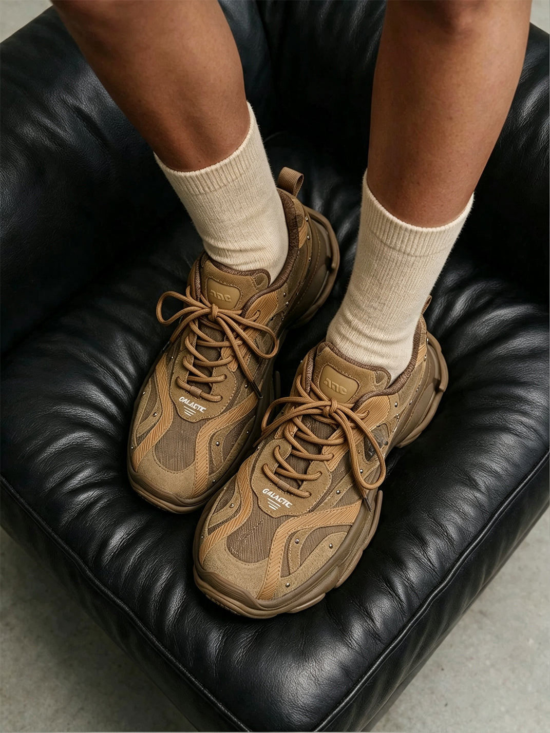 Sculpted Sole Brown Panel Sneakers - 3