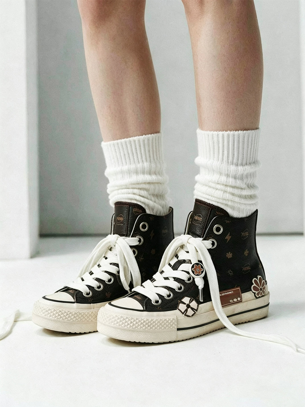 Floral Leather High-Top Platform Sneakers - 2