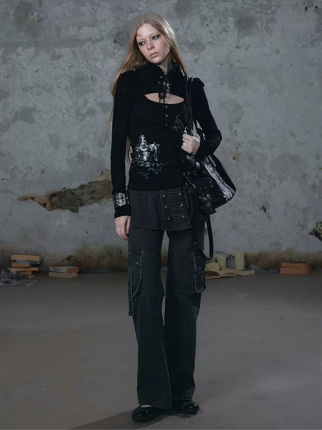 Pleated Overlay Cotton Cargo Trousers - product view 10