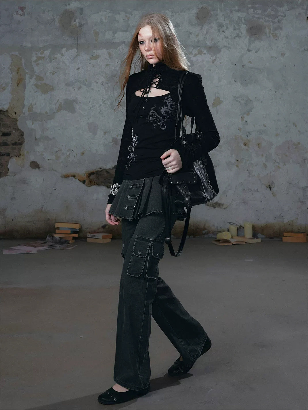 Pleated Overlay Cotton Cargo Trousers - product view 11