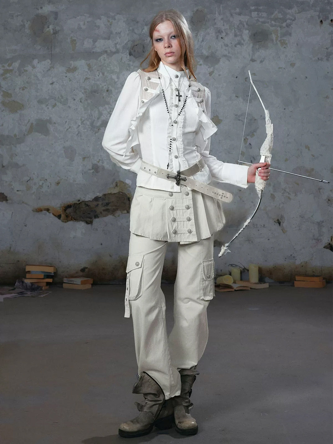 Pleated Overlay Cotton Cargo Trousers - product view 2